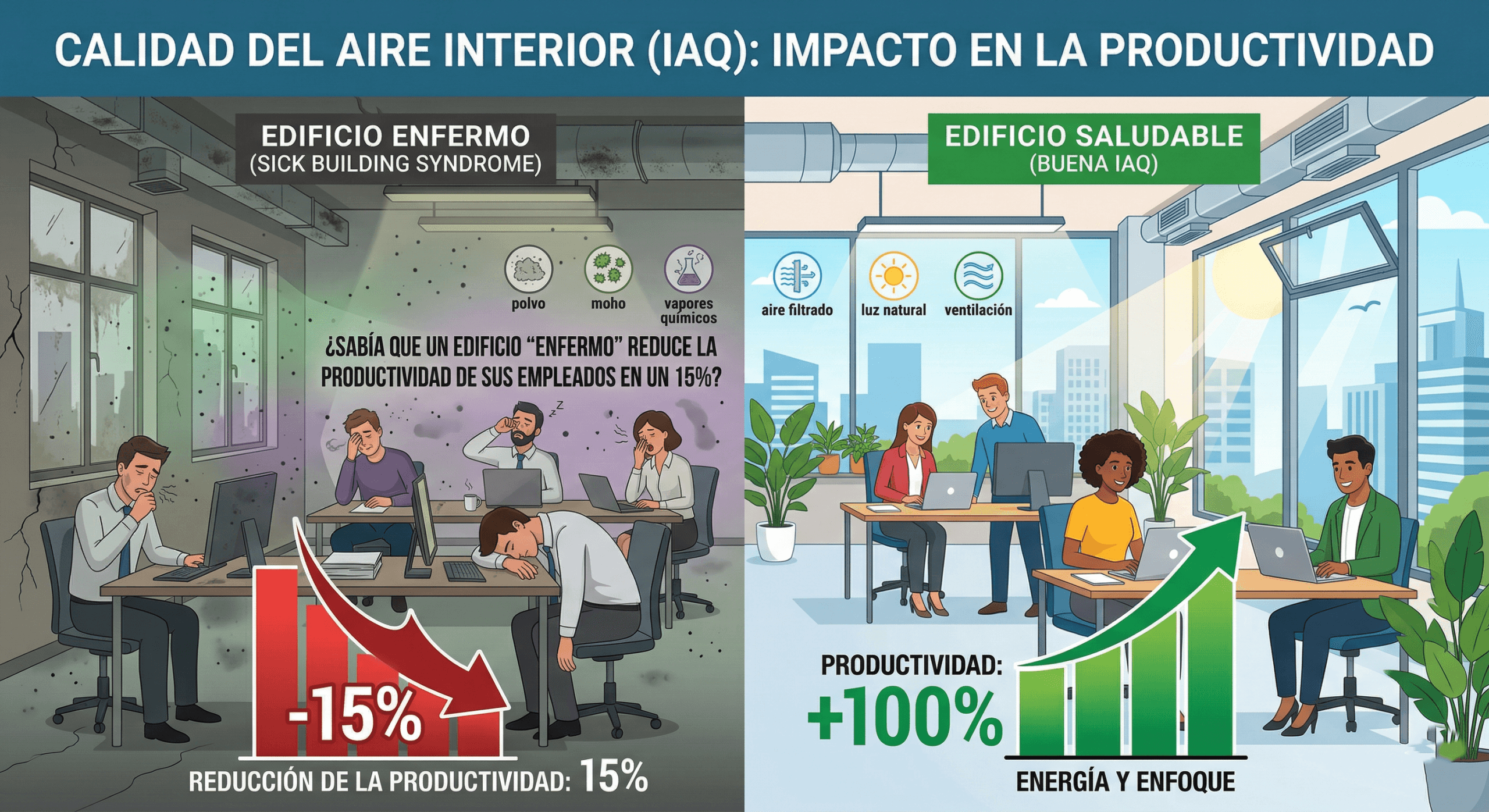 El 15% Invisible: Cómo el AIRE de su oficina está frenando su crecimiento corporativo